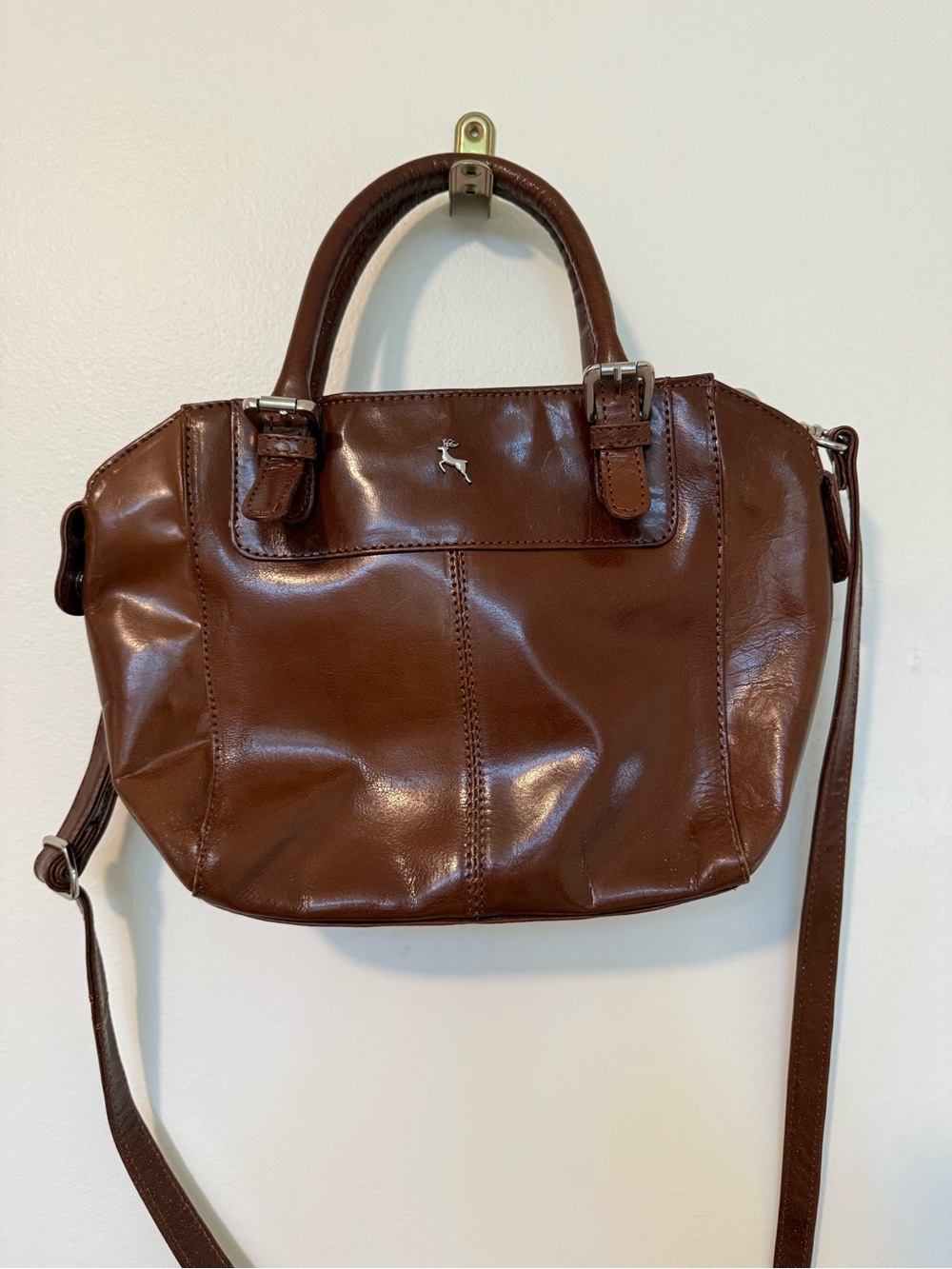 Ashwood Genuine Chocolate Brown Leather Crossbody Satchel with Top Handles